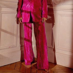 NASTY GAL - Crushed Velvet Pants Hot Pink